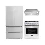 Cosmo 3 Piece Kitchen Appliance Package w/ French Door Refrigerator, 30" Gas Freestanding Range, Insert Range Hood, & Air Fryer in White | Wayfair
