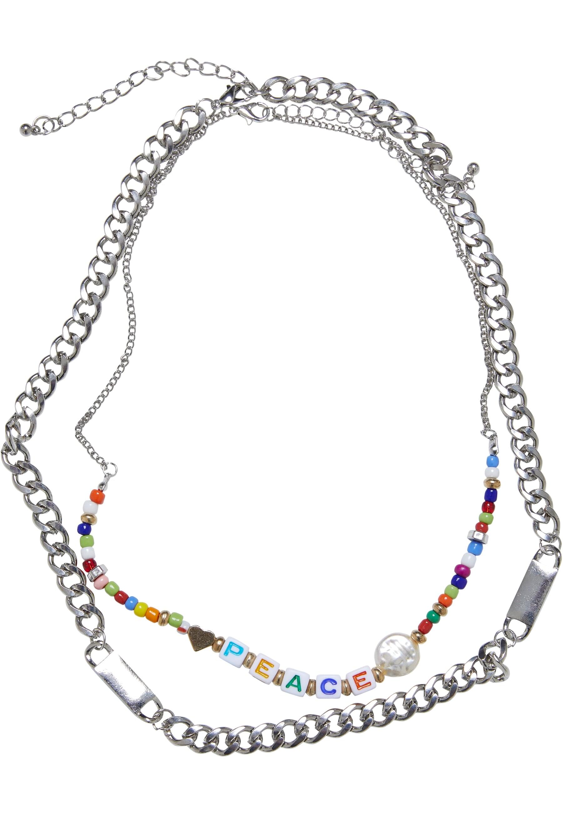 Edelstahlkette URBAN CLASSICS "Urban Classics Unisex Peace Bead Layering Necklace 2-Pack", silber, Halsketten, onesize Image