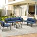 Wade Logan® Wakita 7 Piece Sectional Seating Group w/ Cushions Metal in Blue | Outdoor Furniture | Wayfair EC3582844E1F4224A265513446A7CFDD