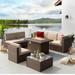Latitude Run® Rudelson 8 Piece Rattan Sectional Seating Group w/ Cushions Wood in Brown | Outdoor Furniture | Wayfair