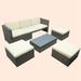 Latitude Run® 5 Piece Sofa Seating Group w/ Cushions Synthetic Wicker/Wood/All - Weather Wicker/Wicker/Rattan in Brown/Gray | Outdoor Furniture | Wayfair