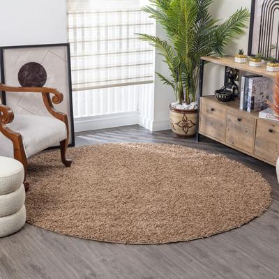 Tapis Rond de Salon à Poils Longs et Doux Tapis Shaggy Uni Chic Beige Foncé ø 160 cm - Surya