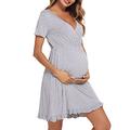 Doaraha Stillnachthemd Kurzarm Umstandsnachthemd Geburt Still Nachthemd Damen Geburtshemd für Schwangerschaft Schwanger Mutterschaft (Hellgrau, S)