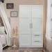 White Wood Wardrobe Armoire Storage Cabinet with Doors,Drawers,Hanging Rod