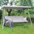 Outdoor Patio 3-seater Metal Swing Chair Swing bed with Cushion and Adjustable Canopy Champagne Color