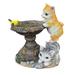 Garden Statues Bird Bath Figurine Solar Powered Resin Cats Bird Fish Sculpture Garden Figurines Outdoor for Patio Lawn