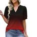 Kayannuo Easter Clearance Wine T Shirts for Women Summer Women S V-Neck Fashion Casual Bubble Sleeve Solid Color Short Sleeve Top Blouse Womens Tops