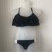 Jessica Simpson Swim | Jessica Simpson Swimsuit Black Cream Bandeau Crochet Bikini 2pc Set Size Large | Color: Black/Cream | Size: L