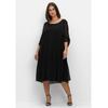 Midikleid SHEEGO "Große Größen", Damen, Gr. 46, Normalgrößen, schwarz, Obermaterial: 100% Polyester;Futter: 95% Viskose, 5% Elasthan, unifarben, elegant, figurumspielend wadenlang, Rundhals, 3/4-Ärmel, Kleider Partykleid, im Lagenlook und A-Linie