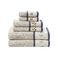 Madison Park Serene 100% Cotton Bath Towel Set Luxurious Floral Embroidered Cotton Jacquard Design, Soft and Highly Absorbent for Shower, Multi-Sizes, Navy, 6 Piece