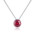 namana 925 Sterling Silver Red Pendant Necklace with a Single Ruby Red Stone, Simple Bezel Set Round Solitaire Pendant Necklace in 925 Silver, Cute Ruby Red Necklace for Women and Teenage Girls