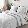 R.SHARE White King Size Quilt Bedding Sets with Pillow Shams, Boho Lightweight Soft Bedspread Coverlet, Quilted Blanket Thin Comforter Bed Cover for All Season, 3 Pieces, 104x90 inches