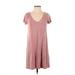 American Eagle Outfitters Casual Dress - Shift V Neck Short sleeves: Pink Print Dresses - Women's Size Small