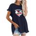 Yyeselk Womens Cotton and Linen Summer Tees Casual Crew Neck Short Sleeves Tunic Shirts Baseball and Letter Print Cotton and Linen Oversized Tops Navy S