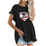 Yyeselk Womens Cotton and Linen Summer Tees Casual Crew Neck Short Sleeves Tunic Shirts Baseball and Letter Print Cotton and Linen Oversized Tops Black L