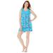 Plus Size Women's Lace-Trim Short Pajama Set by Dreams & Co. in Caribbean Blue Shadow Floral (Size 18/20) Pajamas