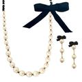 Kate Spade Jewelry | Kate Spade Ribbon And Pearls Necklace Earrings Matching Set | Color: Black/Gold | Size: Set