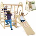 COSTWAY 6 en 1 Aire de Jeux en Bois Enfants avec Toboggan Réversible, Ensemble de Jeux d’Escalade