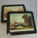 Sewell Vintage Set of 6 Table Mats / Placemats - Green Baize back - Old Master Paintings by Artists eg John Constable - 9 x 7.5 cm - No box