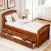 Solid wood Twin Size Platform Storage Bed with Six Drawers, Solid Wood Slat Support, with Headboard, Safey Rail for Kids