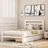 40" Pine Twin size Platform Bed with two Drawers and Headboard, Solid Wood Slats Support for Kids Bedroom, Storage bed