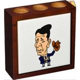 Red Barrel Studio® President Ronald Reagan Tile Pen Holder Wood in Black/Brown/White | 5 H x 5 W x 1.66 D in | Wayfair