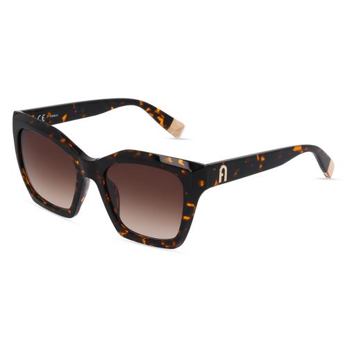 Furla SFU 621 Damen-Sonnenbrille Vollrand Butterfly Acetat-Gestell, braun