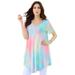 Plus Size Women's Swing Ultra Femme Tunic by Roaman's in Multi Soft Mist (Size 38/40) Short Sleeve V-Neck Shirt