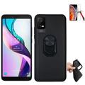 For TCL ION X Case / ION-X with Phone Stand Screen Protector (Flexible Gel Black +Tempered Glass +2in1 Ring)