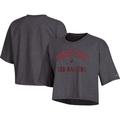 Women's Russell Heathered Charcoal Texas Tech Red Raiders Raglan Half-Sleeve Cropped T-Shirt