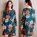 Anthropologie Dresses | Anthropologie Maeve Sketched Peonies Floral Print Beaded Neck Swing Tunic Dress | Color: Blue/Green | Size: M