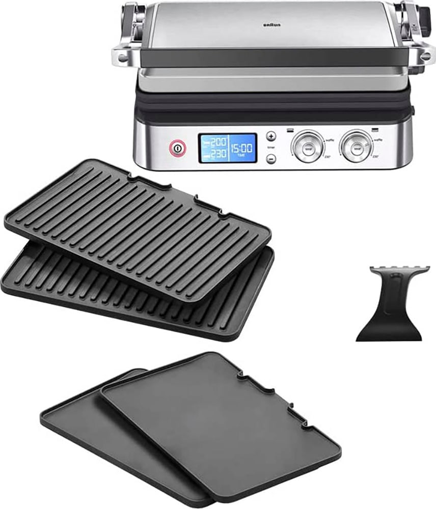 Kontaktgrill BRAUN "MultiGrill 9 CG 9043 - 3 Kochpositionen, bis 250C, 16 Burger Patties", schwarz (premium schwarz, edelstahl), B:36,5cm H:19cm T:46cm, Kontaktgrill_Standgrill_Tischgrill_Teppanyakigrill, Spülmaschinenfeste Platten + individuell...