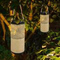 Lampe solaire de jardin en bambou lampes solaires lanterne en rotin à poser et à suspendre, 1x led