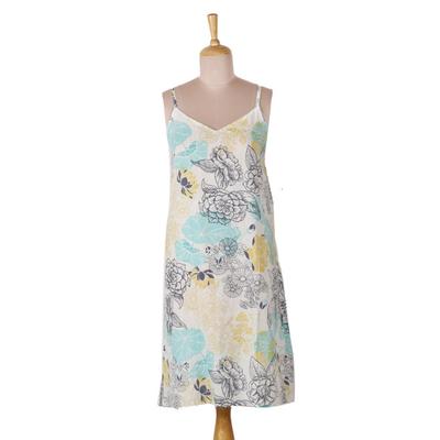 Sweet Dreams,'Cotton Nightgown with Adjustable Straps and Floral Motif'