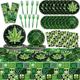 gisgfim 98 Pcs Weed Themed Party Supplies Green Pot Leaves Birthday Party Plates Weed Party Tablecloth Weed Party Decorations for Adults Weed Tableware Paper Forks Napkins Plates for 24 Guests