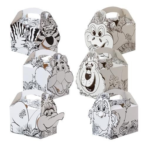 100 x Jungle Colouring In Childrens Kids Carry Food Birthday Party Meal Box - Empty Boxes
