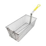 Thunder Group SLFB009 Fryer Basket w/ Coated Handle & Front Hook, 17" x 8 1/4" x 6", Yellow Handle, Mesh, Nickel-Plated