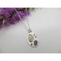 sterling Silver Necklace Ethiopian Opal, Round Amethyst Cabochon, Zebra Print Pendant, Animal Print, Oval Shape, Silver Dot Accents, Modern