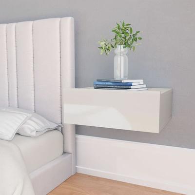 2er Set Nachttische Hängende - Nachtschrank Nachtkommode Hochglanz-Weiß 40x30x15 cm BV633701 Image