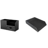 1 Pcs PU Leather Multi-Function Desk Stationery Organizer Storage Box & 1 Pcs PU Leather Tray