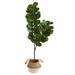 Nearly Natural 4.5 Fiddle Leaf Fig Artificial Tree with Boho Chic Handmade Cotton & Jute White Woven Planter