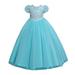 Penkiiy Children Dress Girl Puff Sleeve Princess Dress Long Sequin Dress Canonicals Dresses for Toddler Girls 4-5 Years Blue 2023 Summer Deal