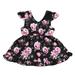 Girls Midi Dress Sleeveless A Line Short Dress Floral Print Black 100