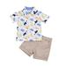 Penkiiy Toddler Baby Boys Fashion Short Sleeve Blouse Dinosaur Print Retro Shorts Gentleman s Suit Boys Sorts Sets Size 2-3 Years Khaki 2023 Summer Deal