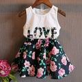 2pcs Summer Toddler Kids Baby Girls Sleeveless T-shirt Tank Tops Floral Print Skirt Sweet Clothes Outfits Set