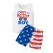 Bunny Baby Boy Outfit Summer Boys White Independence Day Buggy Cartoon Print HAPPY AMERICAN BOY Sleeveless Tops And Shorts Set 6 Months To 5 Years Customized Baby Items