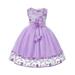 Toddler Girls Dress Short Sleeve Midi Dresses Casual Print Purple 120