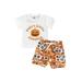 Diconna Newborn Baby Girls Boys Halloween Outfits Short Sleeve Pumpkin Ghost Top Floral Drawstring Pant Clothes White 12-18 Months