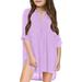 Little Girl Dresses Summer Casual Long Sleeve A Line Short Dress Solid Print Purple S