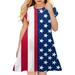 Little Girl Dresses Summer Casual Short Sleeve A Line Short Dress Independence Day Printed Dark Blue 150